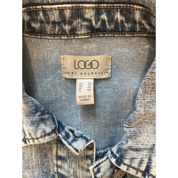 LOGO Lori Goldstein Vest Womens 10 Light Wash Denim Blue Jean Fringe Edges Plus - Picture 4 of 7